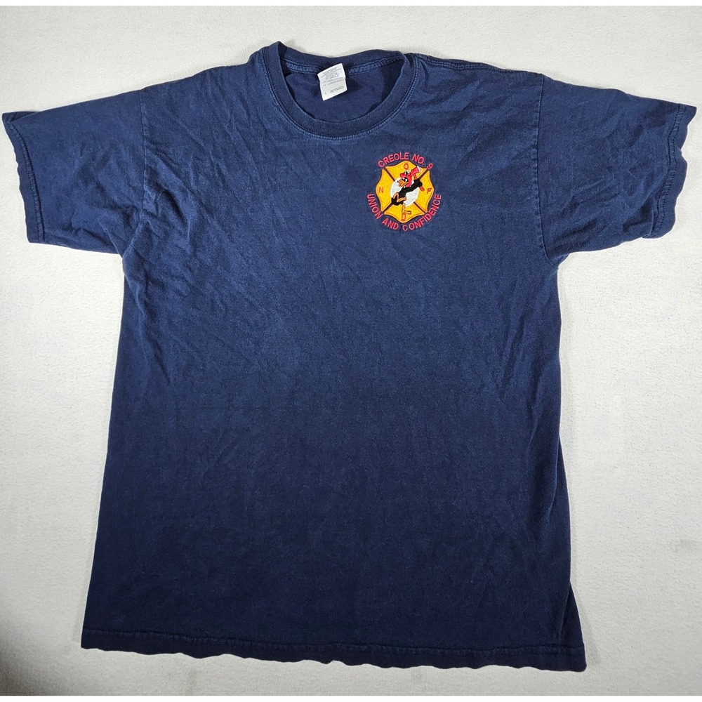 Gildan New Orleans Fire Dept Creole No 9 Duck‎ T-Shirt Mens Large Navy Blue NOFD